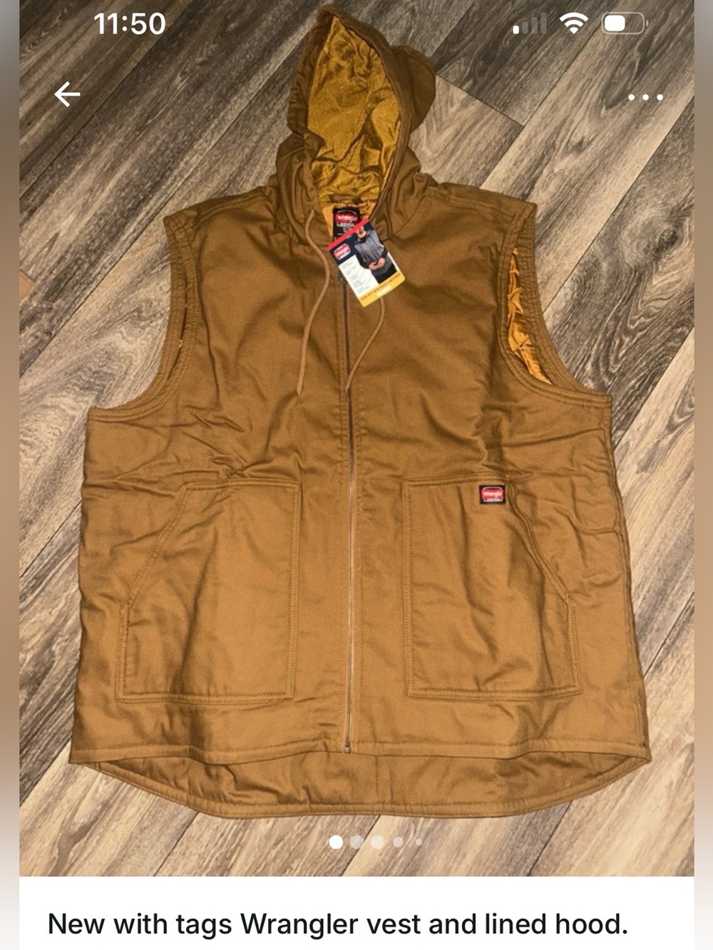 New Wrangler Men's Hooded Work Vest in Brown xxl